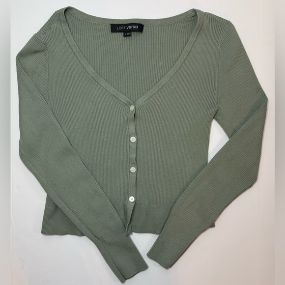 LOFT Sweaters - LOFT Versa Ribbed V-Neck Cardigan Frosted Sage Green Size S